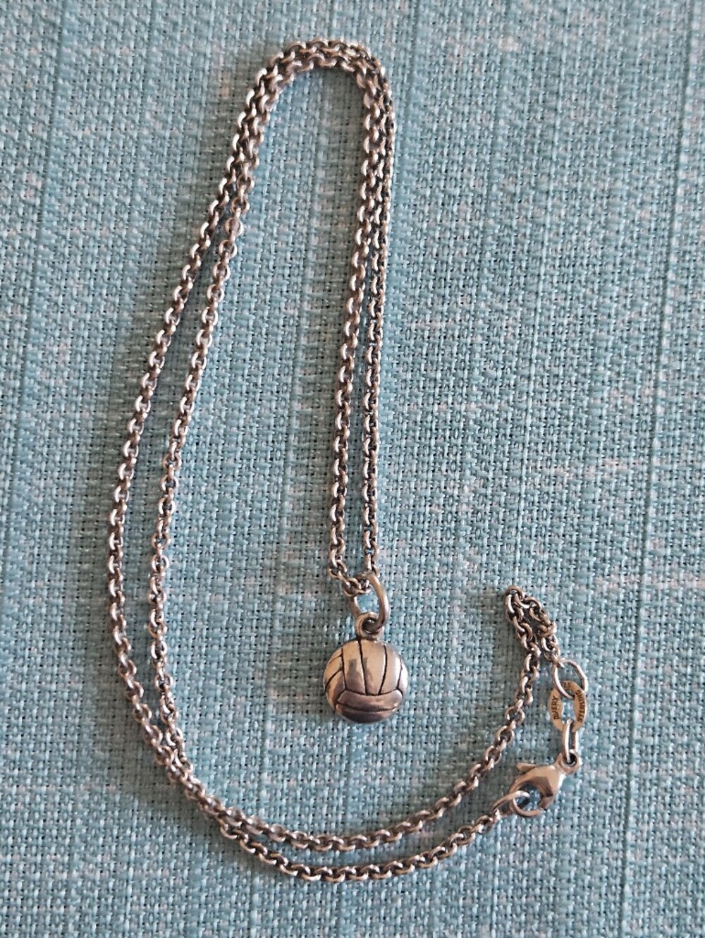 Retired James Avery Sterling Silver Flat Volleyball Charm and Necklace